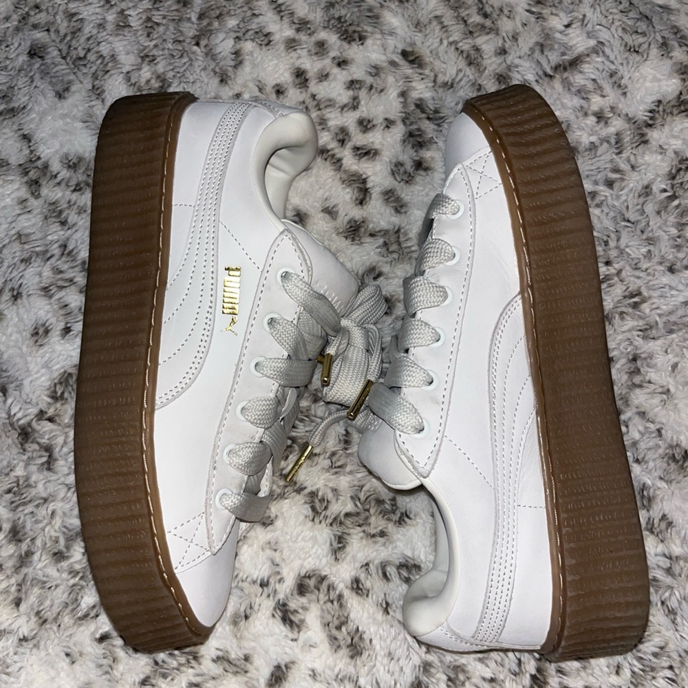 Puma White and Tan Platform Sneakers